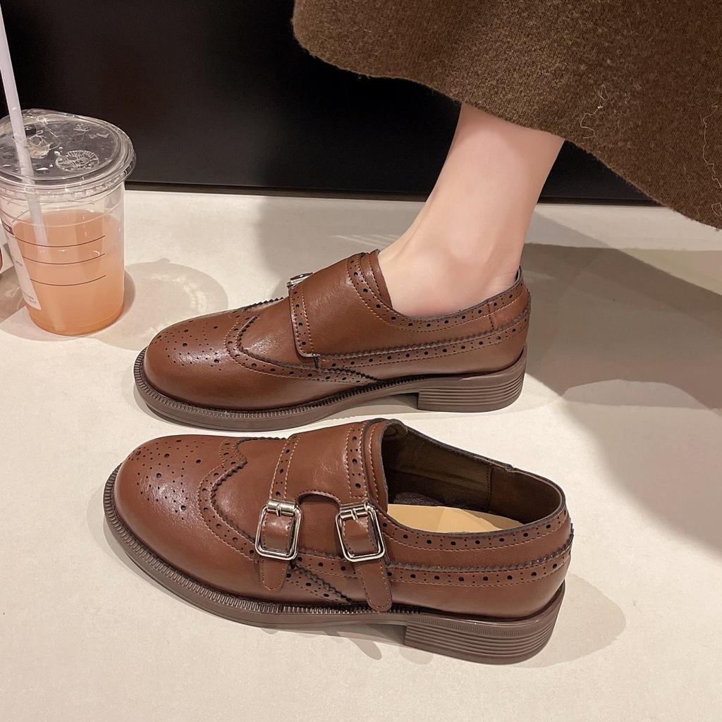 Wear Spring And Autumn British Style Thick Heel Loafers Brock Single Shoes Thick Heel New 2025 Small Leather Shoes Versatile