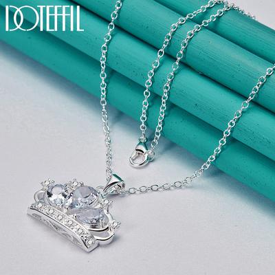 Collana con ciondolo a corona in argento sterling 925 e zirconi, gioielli da sposa alla moda