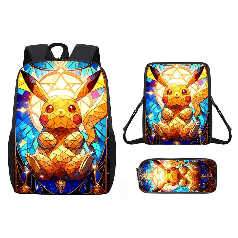 Pattern Backpack Pikachu Shoulder Bag Pencil Case Three Piece Set