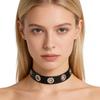 Unisex European Punk Black Leather Choker with Metal Chain and Lock Pendant.