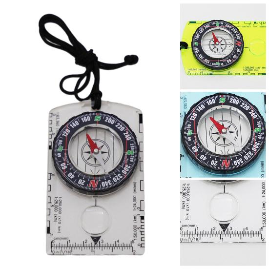 Outdoor-Kompass mit Lupe, Lineal, Skala, Multifunktional, Camping, Wandern, Rucksackreisen, Survival, Orientierungslauf-Kompass, Navigationswerkzeug