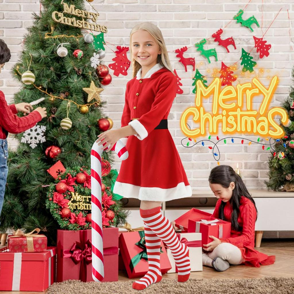 Joyesplay Christmas Cosplay Santa Claus Costume for Set with Santa and Cute Christmas Outfit with Reindeer Perfect for School Stage and Gift Girls,