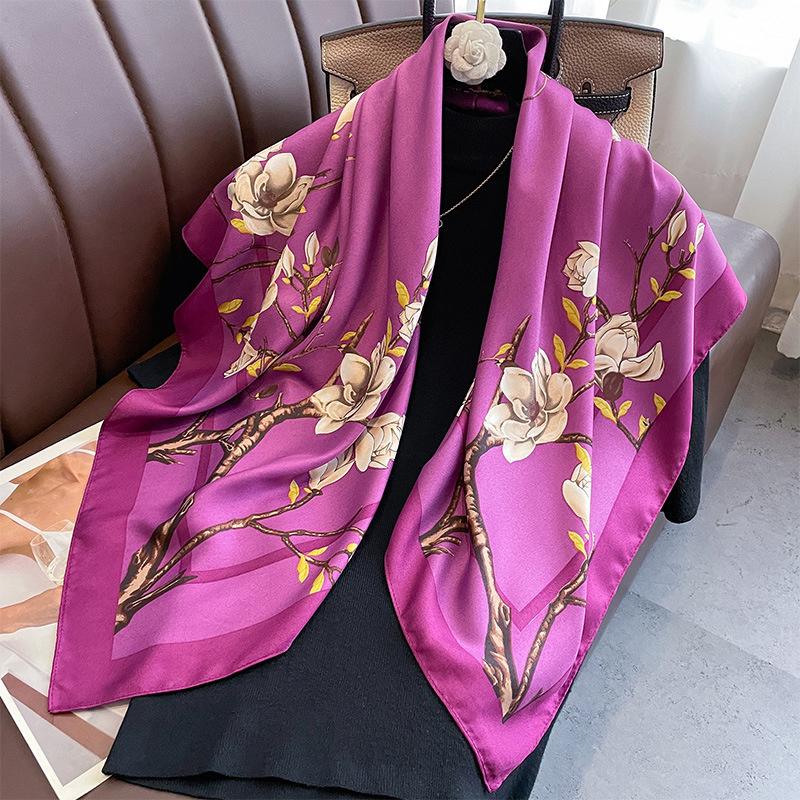 90*90cm Luxury Brand Simple Silk Square Scarf Hijab Women Bandana Soft Scarves Neckerchief Ladies Hair Shawl Wrap Headband