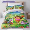 Explorer Dora Pattern Bedding Set Quilt Cover Pillowcase Home Decor Gift (1 * Duvet Cover + 2 * Pillowcase, Without Core)