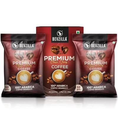 Bevzilla 100 Grammi (50g X 2 Sacchetti) Caffè in Polvere Forte Classico Premium | Per 50 Tazze | Ideale per Espresso, Latte & Cappuccino