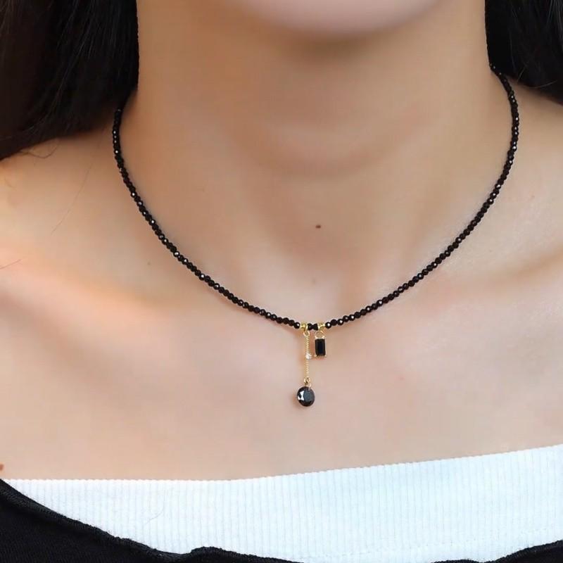 2025 Black Crystal Tassel Choker Necklace - Unique Minority Design