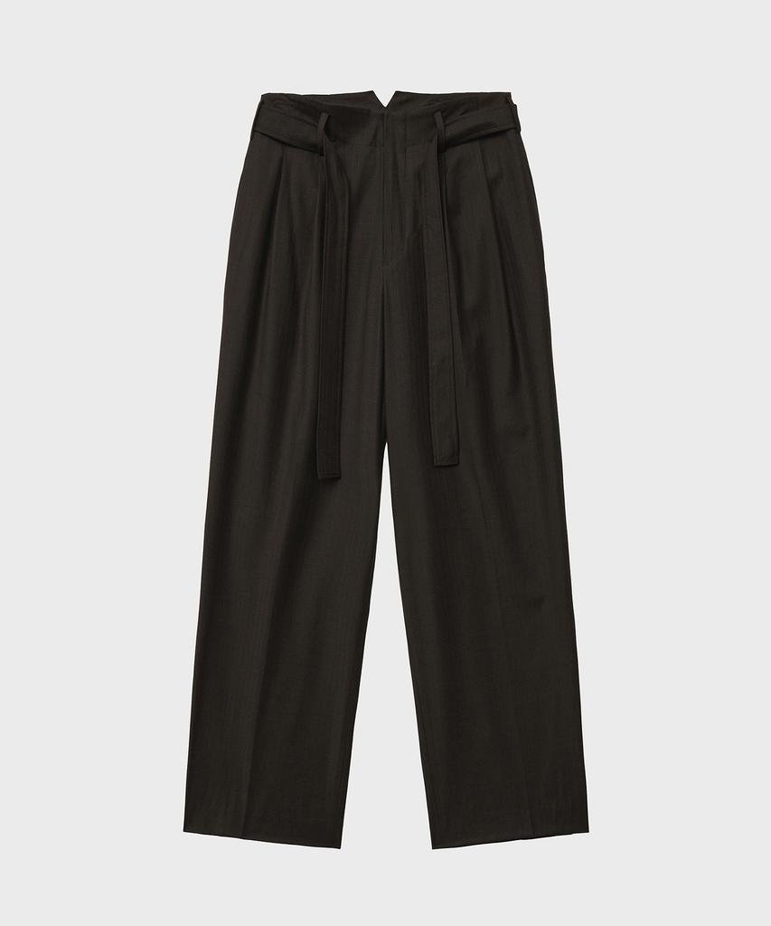 NOIRER Belted Two-Tuck Wide Slacks (Brown Stripe)