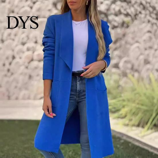 Winter Coat Women Woolen Jacket Turn-down Collar Solid Color Knitted Mid Length Thermal Long Sleeved Commuting Dating Spring Fall Overcoat Lady Thick