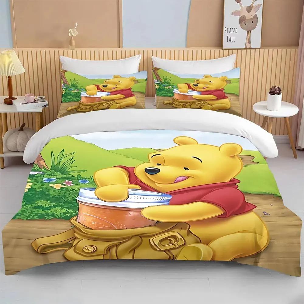 Winnie the Pooh Bear Bedding Sets Comforter Quilt Bed Cover Duvet Cover Pillow Case 2-3 Pieces Sets Kids Adult Size