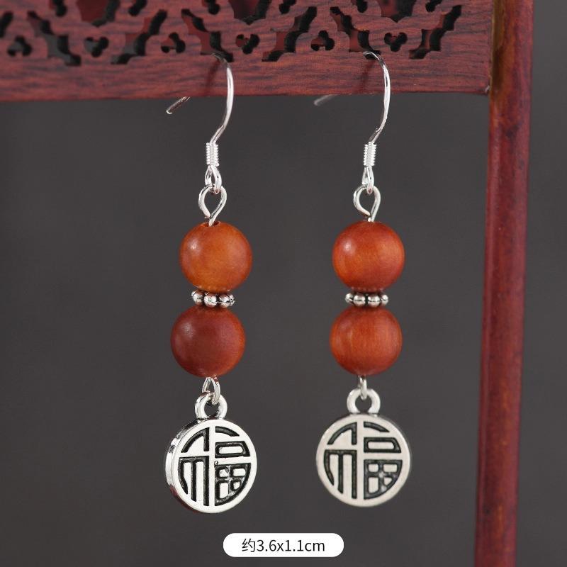 Original Zen Sandalwood Earrings, Retro Literary and Medium Earrings, High-end S925 Silver Hook Earrings for Women