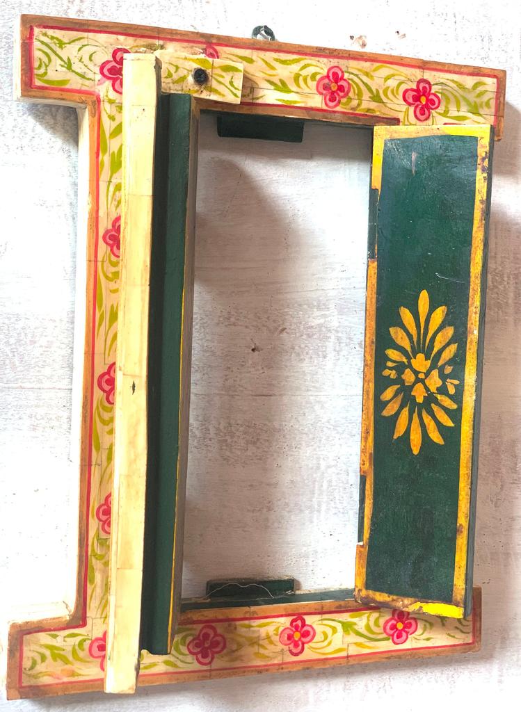 Handmade Wooden Inlay Window: Indian Folk Art Wall Decor
