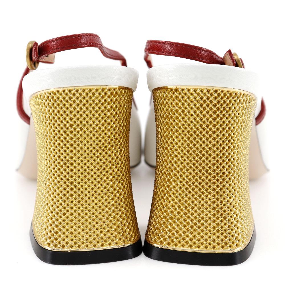 Gucci Ribbon Sandals 601553 GG White / Red Leather Women Used