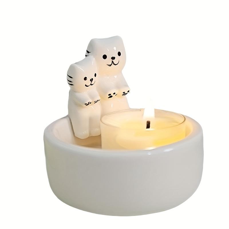 Couple Cat Candle Holder - Cartoon Kitten Ceramic Aromatherapy Candle Stand