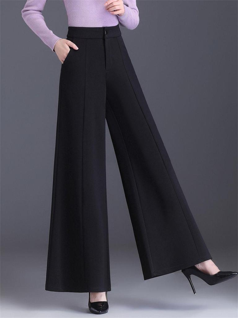 High-Waisted Wide-Leg Flare Culottes for Petite - Solid Color, Loose Drape Style