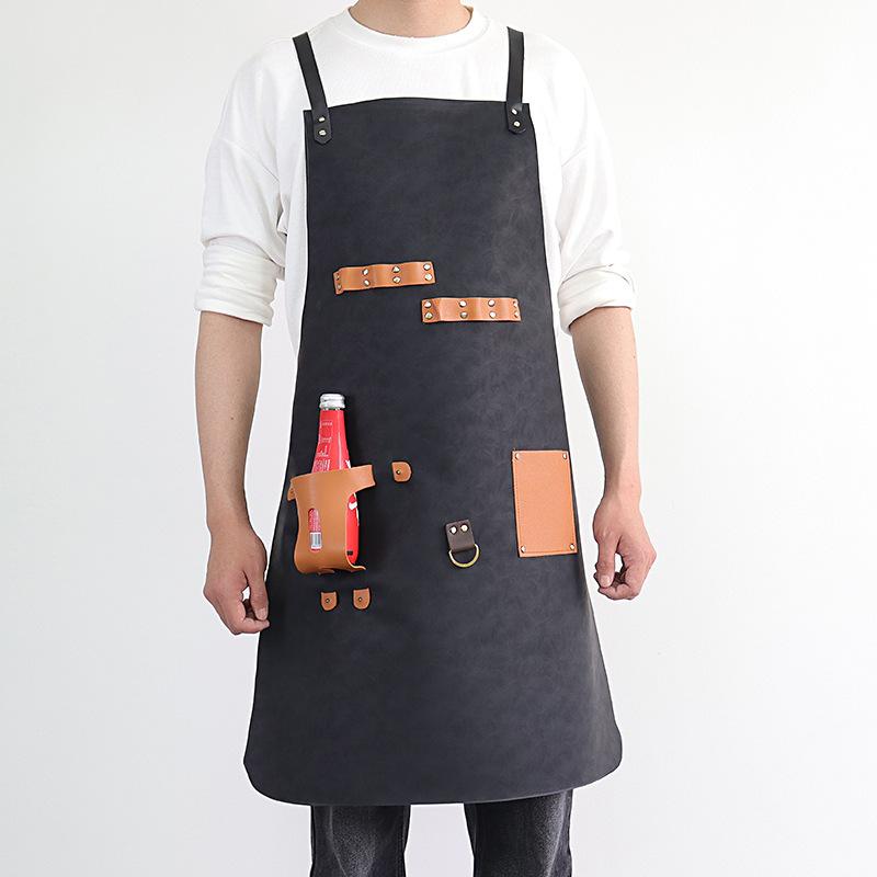 Pu Leather Apron Waterproof And Oil-Proof Apron Waist Wine Bottle Cover Outdoor Barbecue European And American Retro Crazy Horse Leather Apron