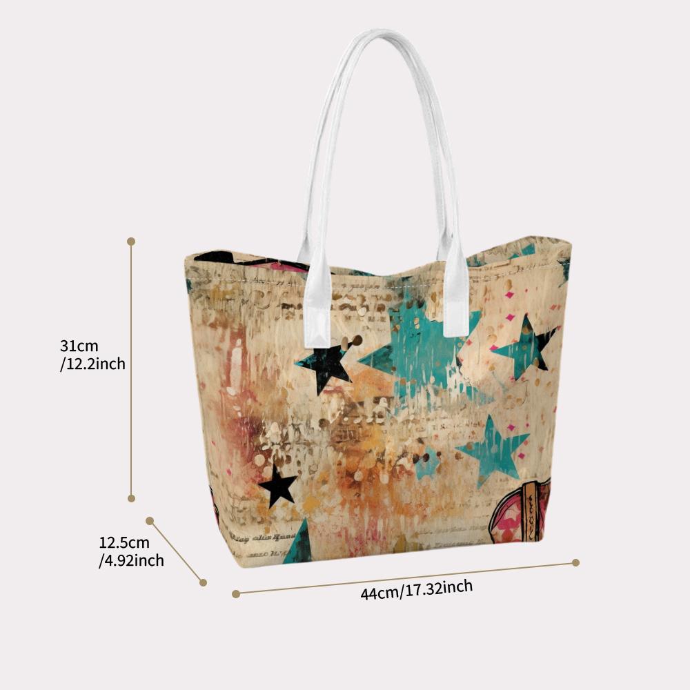 Vintage Star Pattern Tote Bag Fashion Casual Large Capacity Ladies Daily Carry Shoulder Handbag