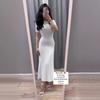 2024 Summer European & American Solid Color Slim-Fit Round Neck Knitted Long Elegant Dress