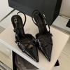 Fashion SUOJIALUN New Brand Women Sandal Shoes Fashion Pointed Toe Shallow Slip On Slingback Shoes Thin High Heel Outdoor Dress Pumps