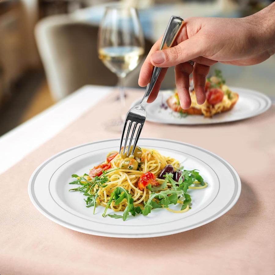 

[300 Count] Disposable Silverware Silver Combo Cutlery 100 Forks 100 Spoons 100 Knives Heavy Duty and Durable Silver Plastic Si United States