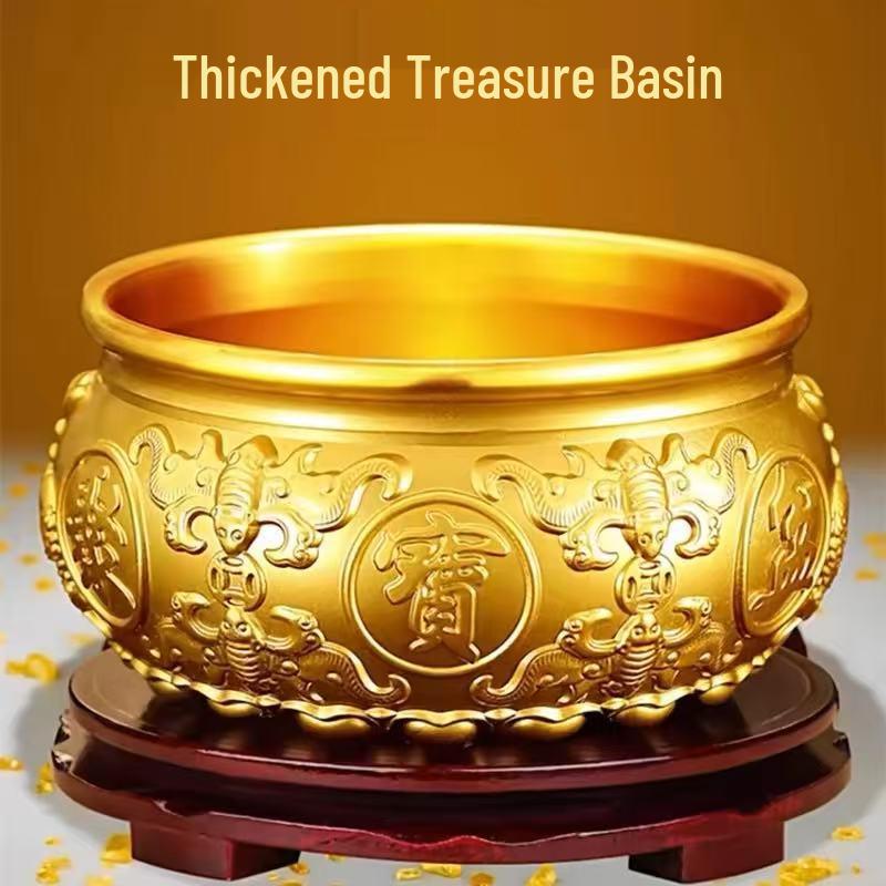 Chinese Brass Treasure Ornament: Large Copper Basin for Home Decor