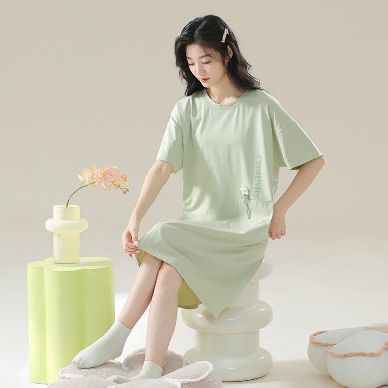 

Антибактериальная хлопковая ночная рубашка с мультяшным принтом, 7А, больших размеров, корейский стиль, платье с коротким рукавом M (Women)