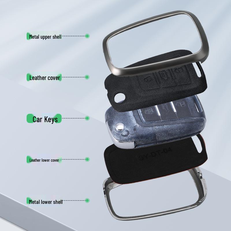 Fits 25 Models: SAIC Maxus V80 Key Cover, Metal Shell with Genuine Leather Buckle