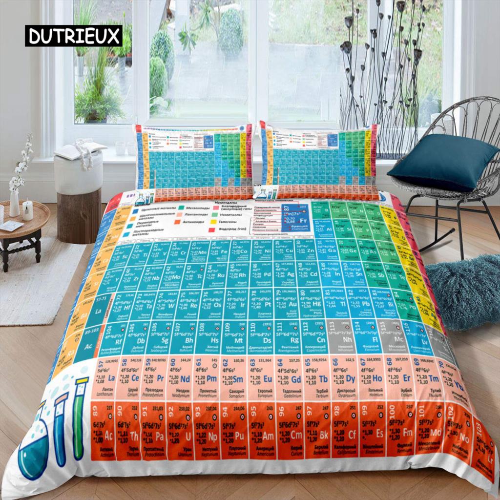 Science Duvet Cover Periodic Table of Elements Bedding Sets Chemistry Lovers Learning Image Polyester Bedding Set Blue Purple