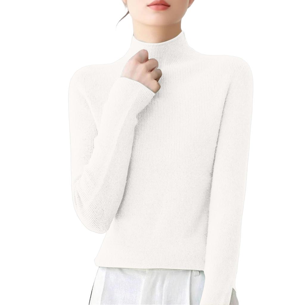 Women's Casual Round Neck Base Layer Knitted Long Sleeve Solid Color Sweater