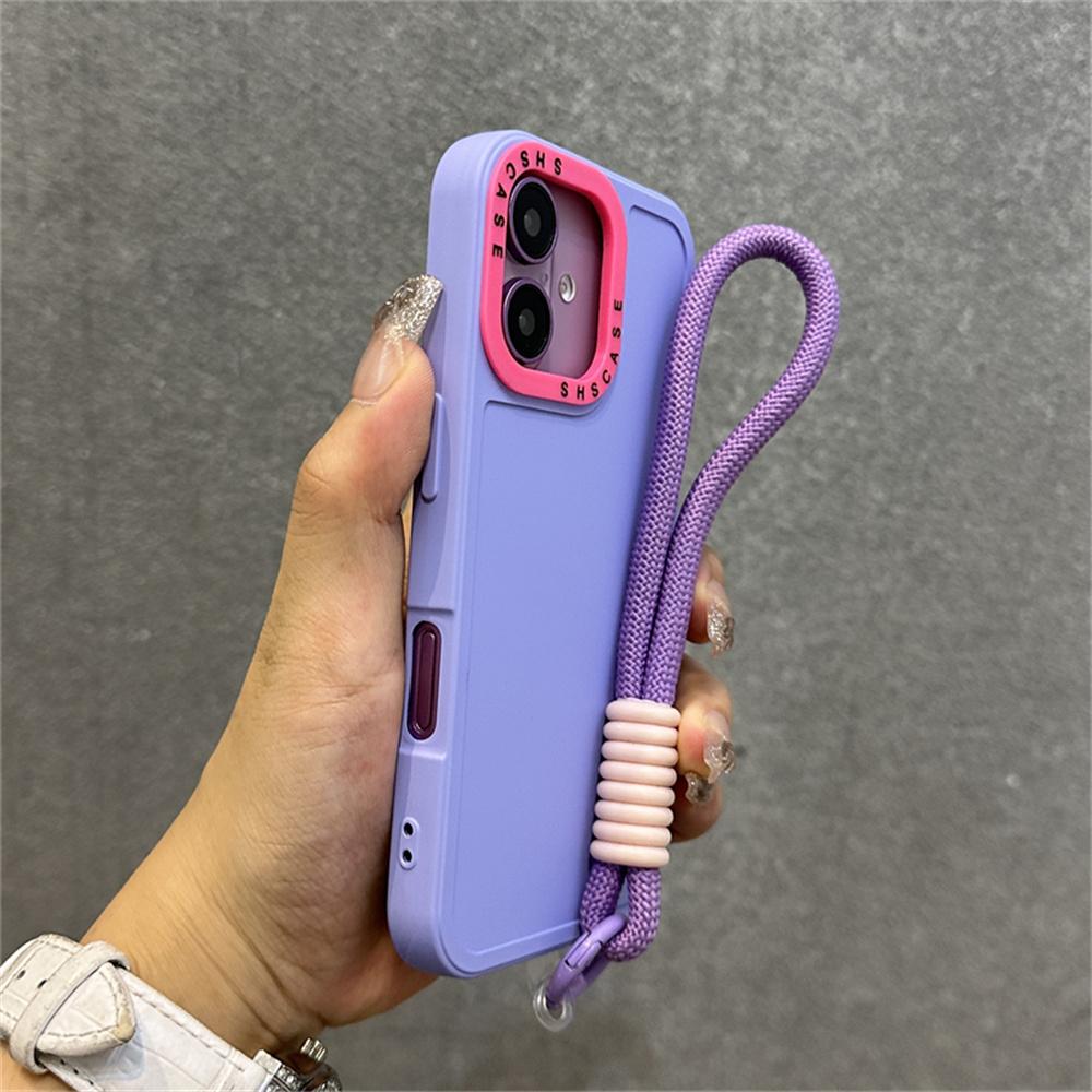 Luxury Wrist Strap Bracelet Lanyard Phone Case For 15 16 17 Pro Max 14 13 12 11 X XS Collision Color Lens Protector Cover