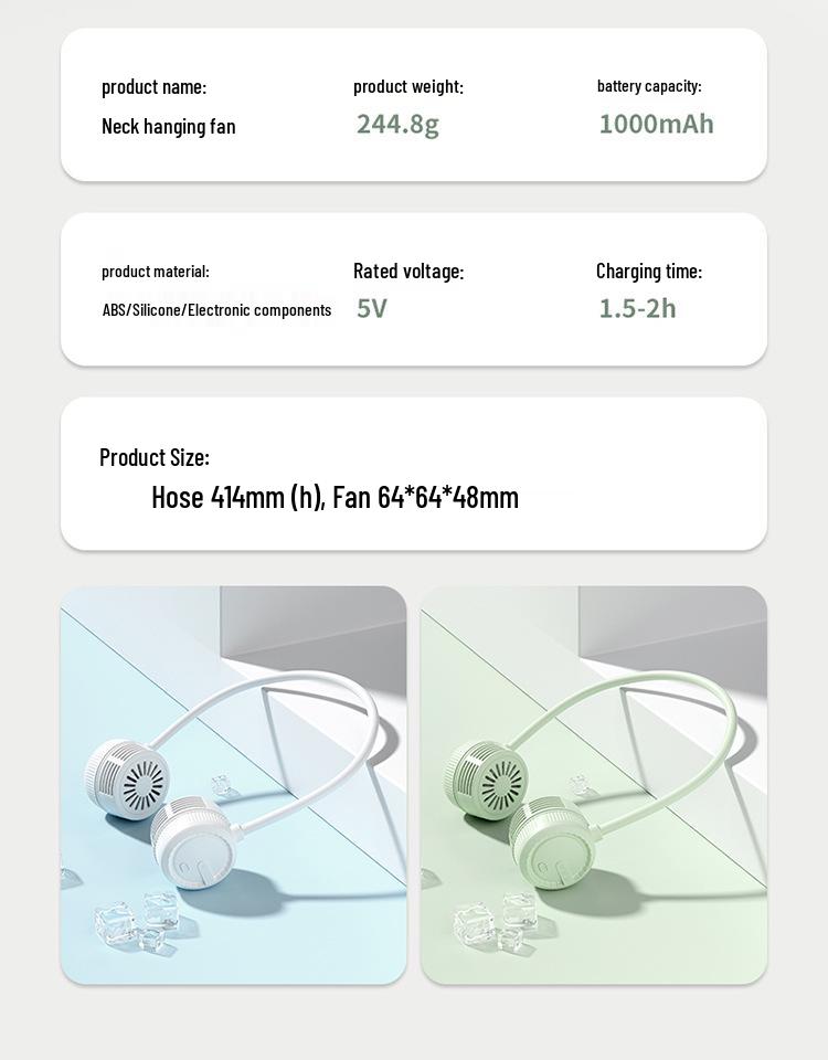 Portable Foldable Neck Fan: Silent, Leafless Design with USB Rechargeable and Rotating Wind. Ideal for Sports and Travel.