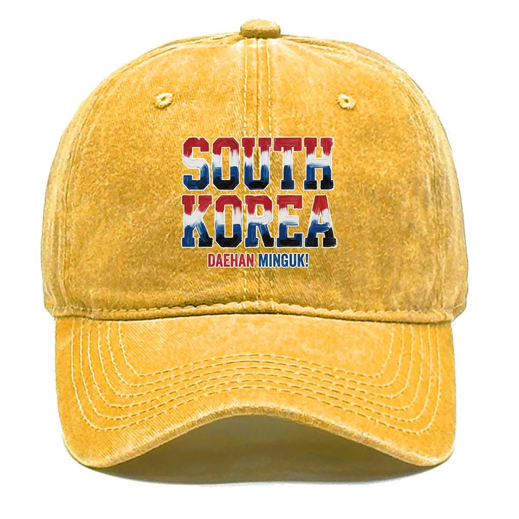 "SOUTH KOREA" "DAEHAN MINGUK" Flag Printed Sun Hat , Adjustable Snapback Baseball Cap Curved Brim Unisex Stylish Slouchy Dad Hat