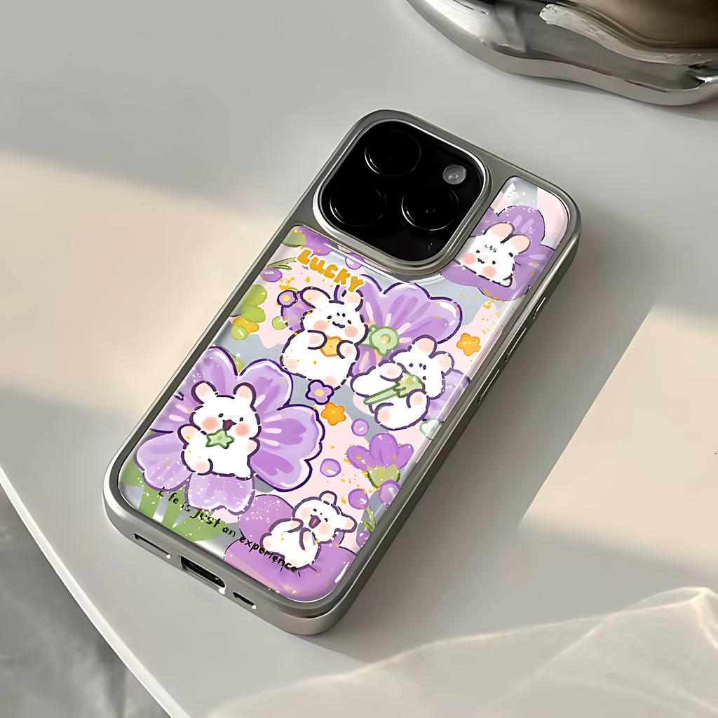 Ins Cute Purple Little Rabbit Phone Case for iPhone 17 16e 16 15 14 13 12 11 Air Pro Max X XR XSMAX 8 7 Plus Luxury Clear Cover