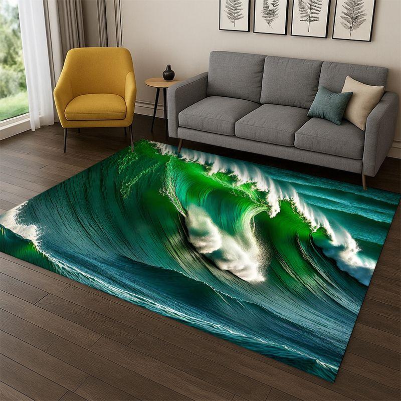 Blue Sea Waves Scenery Carpet Rug for Bedroom Living Room Sofa Playroom Doormat Home Decor,Kid Game Area Rug Non-slip Gift