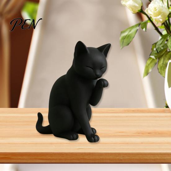 Sculpture de Chat Sans Bavure Modèle Noir, Ornement de Forme Mini, Figurine Décorative Mate Imprimée en 3D pour Bureau Entrée Chambre à Coucher