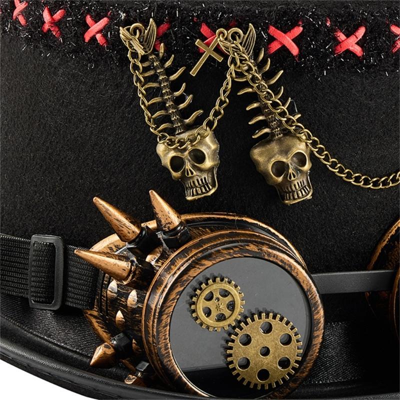 Steampunk Top Hat With Skull Goggles And Industrial Metal Gears Fantasy Cosplay Hat For Costume Rock Concerts Festivals