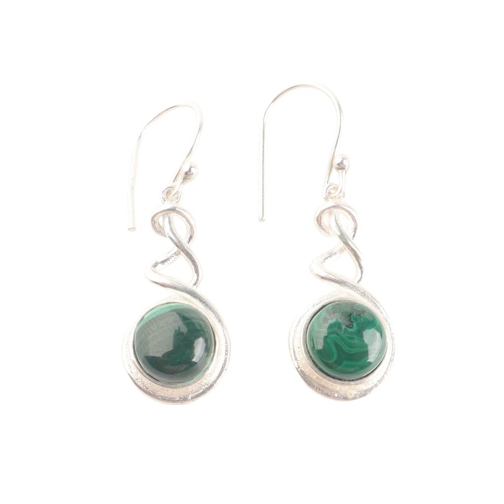 Natural Green Malachite 925 Sterling Silver Drop & Dangle Earrings For Her 1.67" CE-14-23