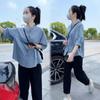 Letní outfitový set v korejském stylu: Stylové zeštíhlující tričko a ležérní kalhoty pro šik a mladistvý vzhled