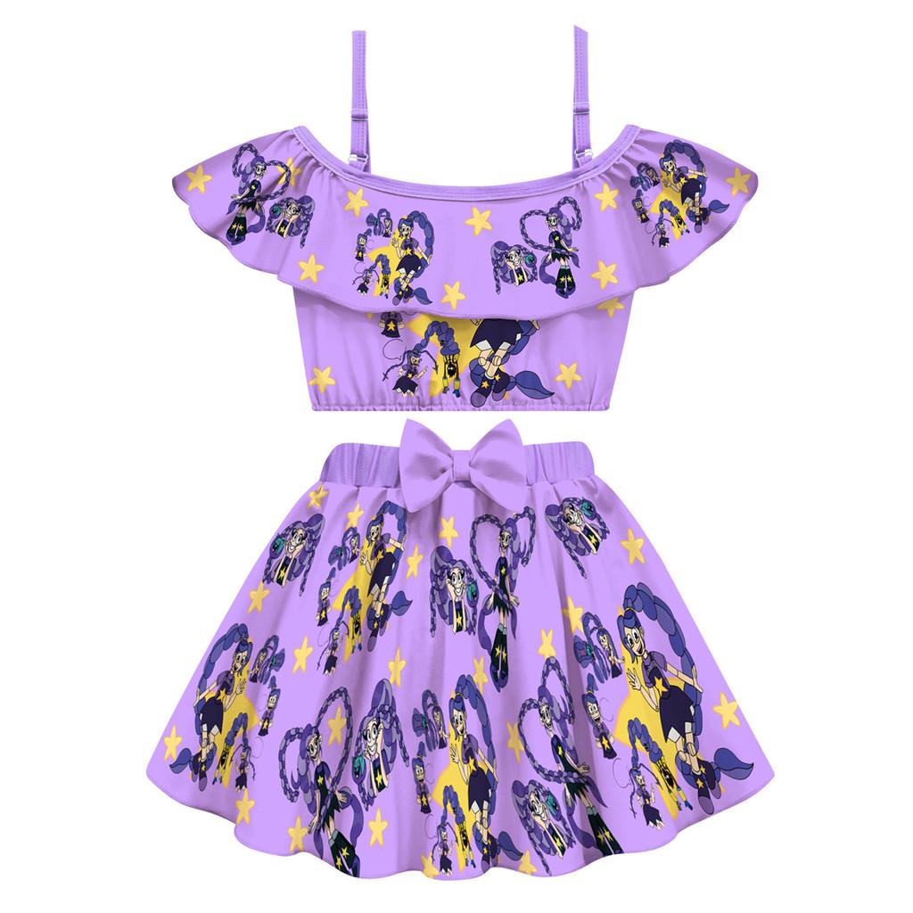 20855 Kids Girls Lily Lovebraids Printed Strappy Swimsuit Swimwear Top Skirt Sets 100cm