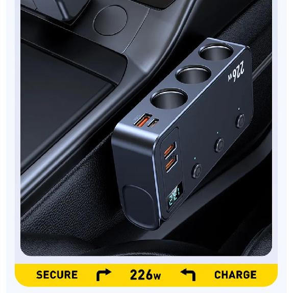 226W Car Charger Fast Charging Cigarette Lighter Split Adapter PD QC3.0 USB Voltage Display Front Rear Charge 12V 24V Truck SUV