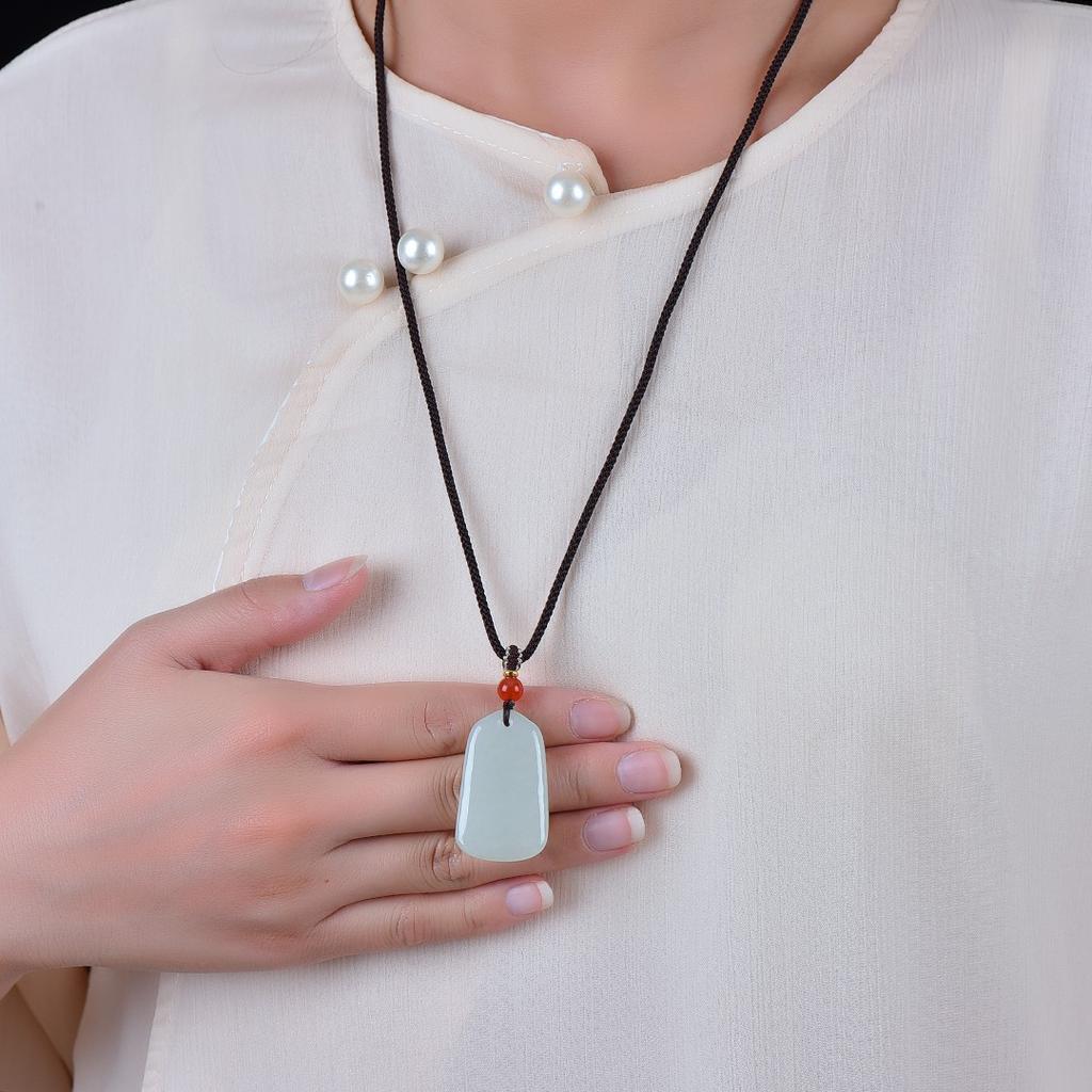 Natural Hotan Jade Wushi Brand Pendant Women's Necklace Birthday Gift for Girlfriend and Wife with Certificate