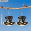 2D Flat Happy New Year Black Top Hat Dangle Earrings, Lightweight Acrylic Material, Ideal for Party Gifts, Jewelry, and New Year Gifts.