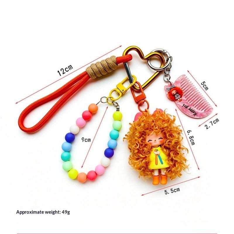 Cartoon Fluffy Hair Cool Girl Keychain - Milk Tea Series Keychain Bag Accessories For Trendy Girls' Creative Gifts