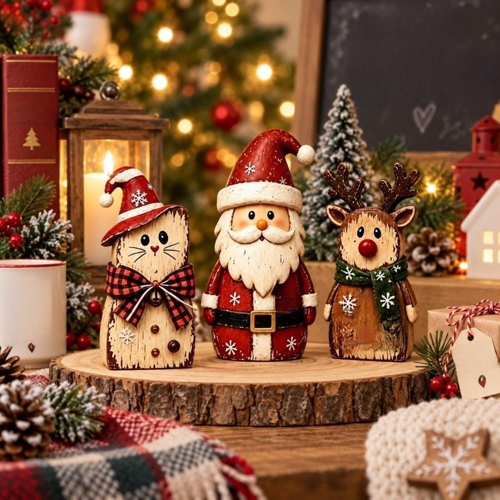1/3pcs Reindeer Christmas Ornaments Cat Xmas Desktop Ornaments Santa Claus Figurine Decor Office