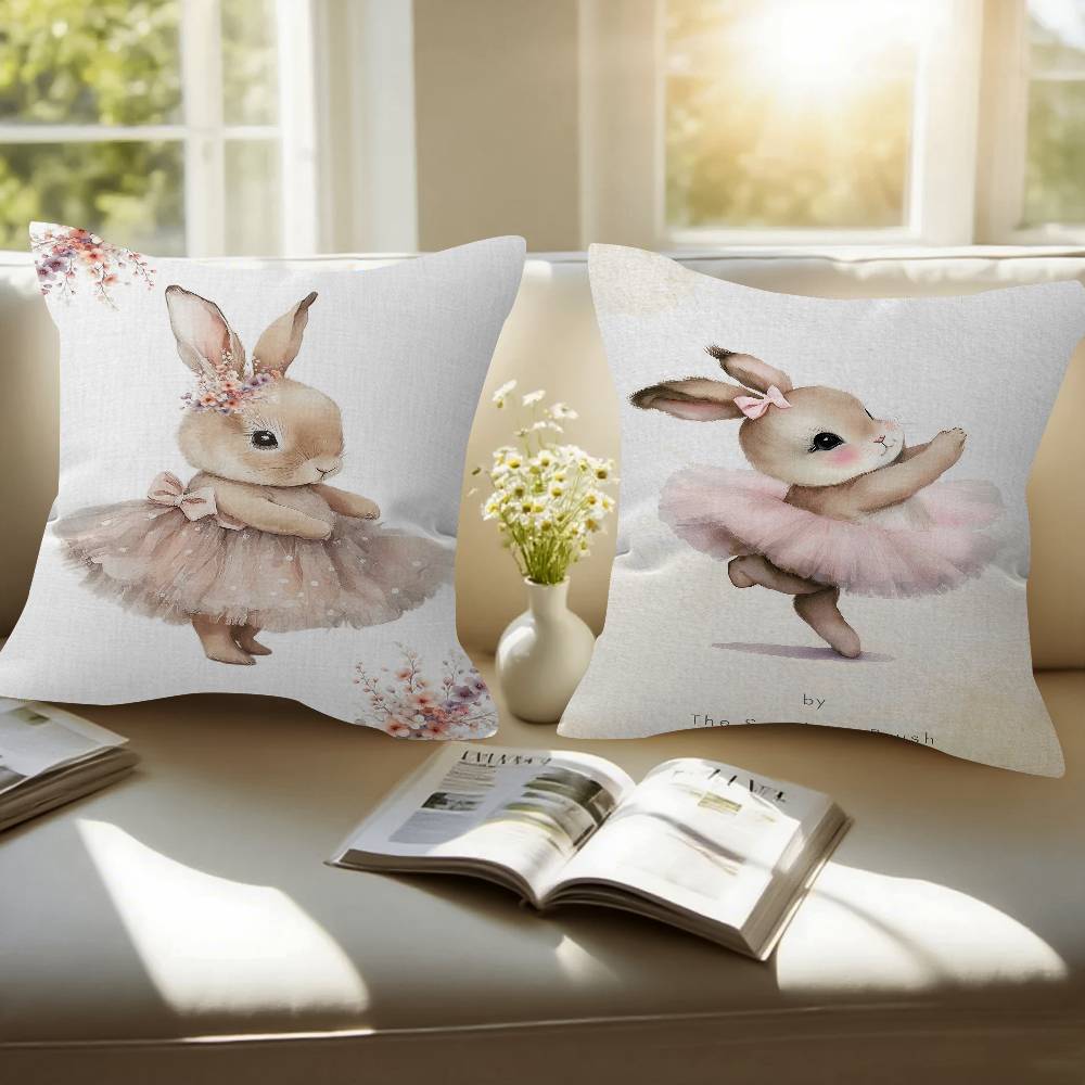 Cute Ballerina Bunny Ballet Animal Pillowcase Toon Gift Cushion Cover Bedroom Home Sofa Chair Seat Decor Pillow Case