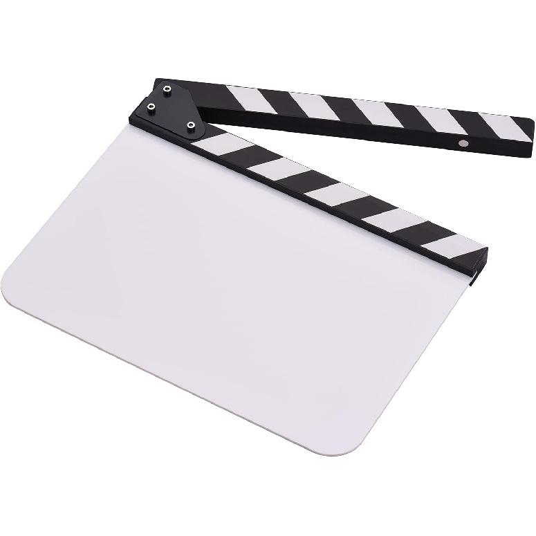 Andoer 30 * 24cm/ 12 * 9in Acrylic Film Clapboard Movie Directors Clapper Board Slate Cut Action Scene Blank Clap Board Dry Erase with White & Black