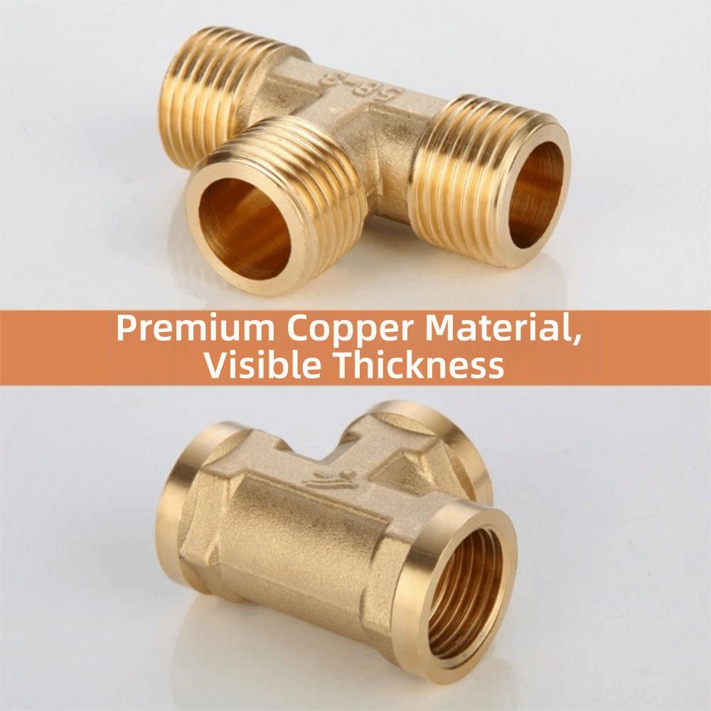 New 1/2 BSP Pneumatic Plumbing Connector Tee Type Male/Female Thread Copper Fittings Water Oil Gas Adapter