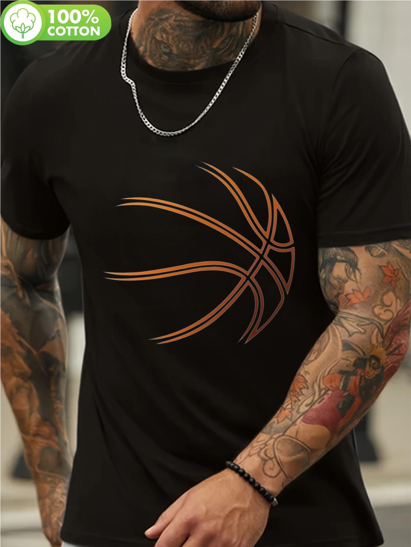 1pc Unisex Black Basketball Graphic T-shirt - 100% Cotton Crew Neck Short Sleeve Tee M
