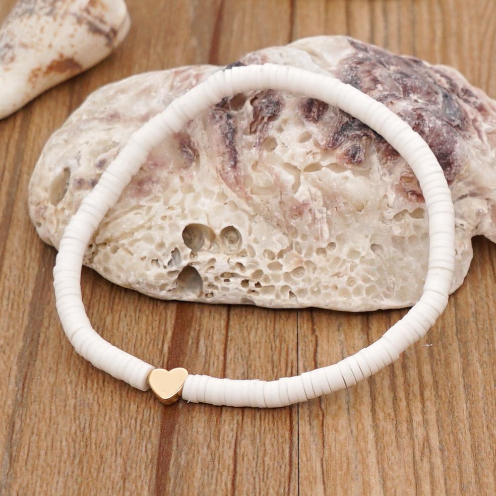 Multicolor Heishi Beaded Golden Heart Charm Bracelet Set for Women Summer Beach Jewelry Gift