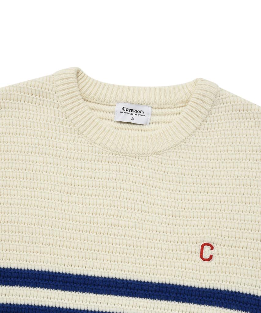 COVERNAT Two-Tone Striped Crew Neck Knit Ivory