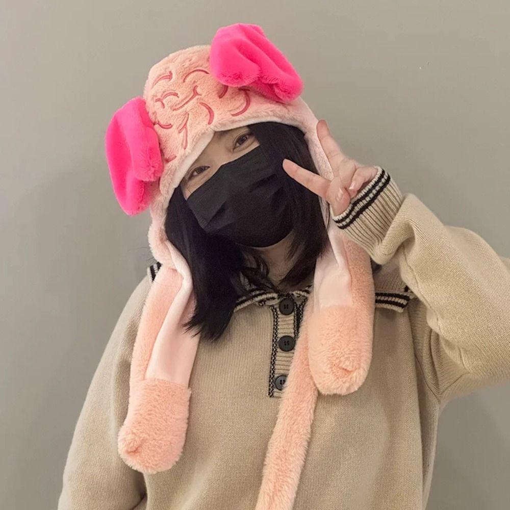 

Имитация розового плюшевого рюкзака с изображением мозга, большой емкости, плюшевая шляпа Love Brain для студентов Love brain hat